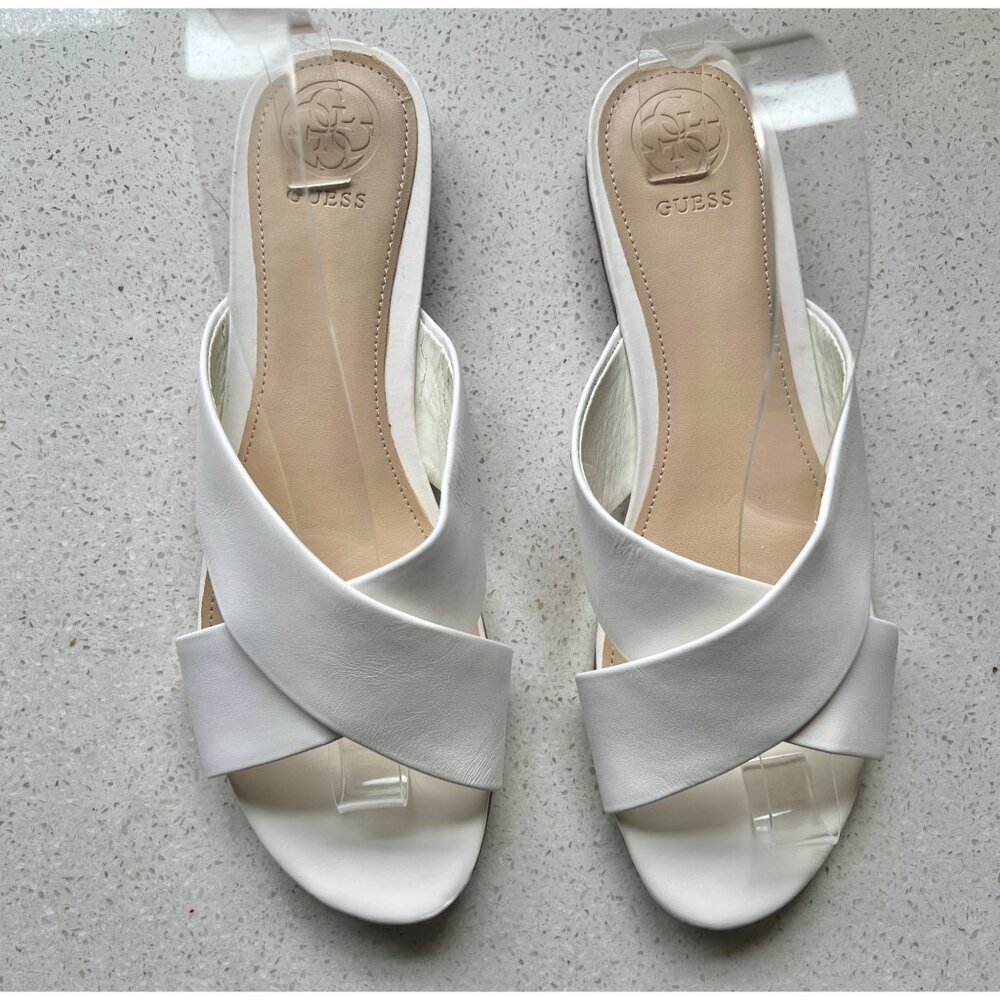 Guess Womens White Leather Crisscross Slide Sandals Size 9.5 M Open Toe Shoes - Picture 3 of 12